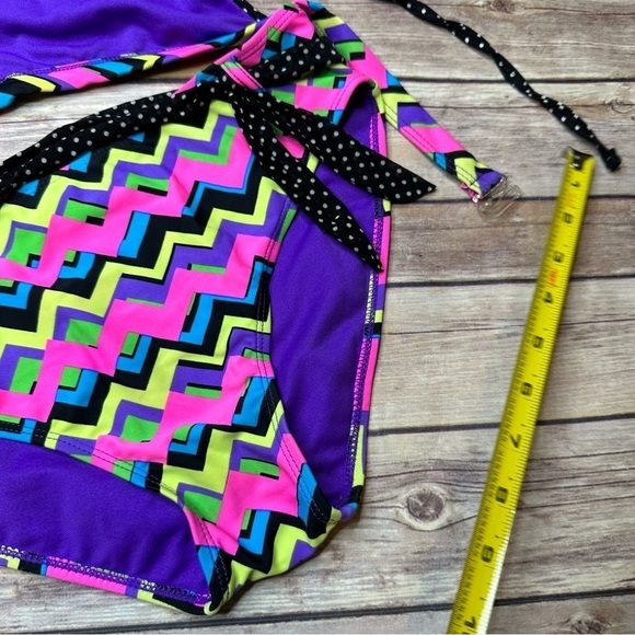 Vintage Breaking Waves Tween Juniors Size 16 Zig Zag 90's Retro Neon Bikini Swim - Picture 11 of 15